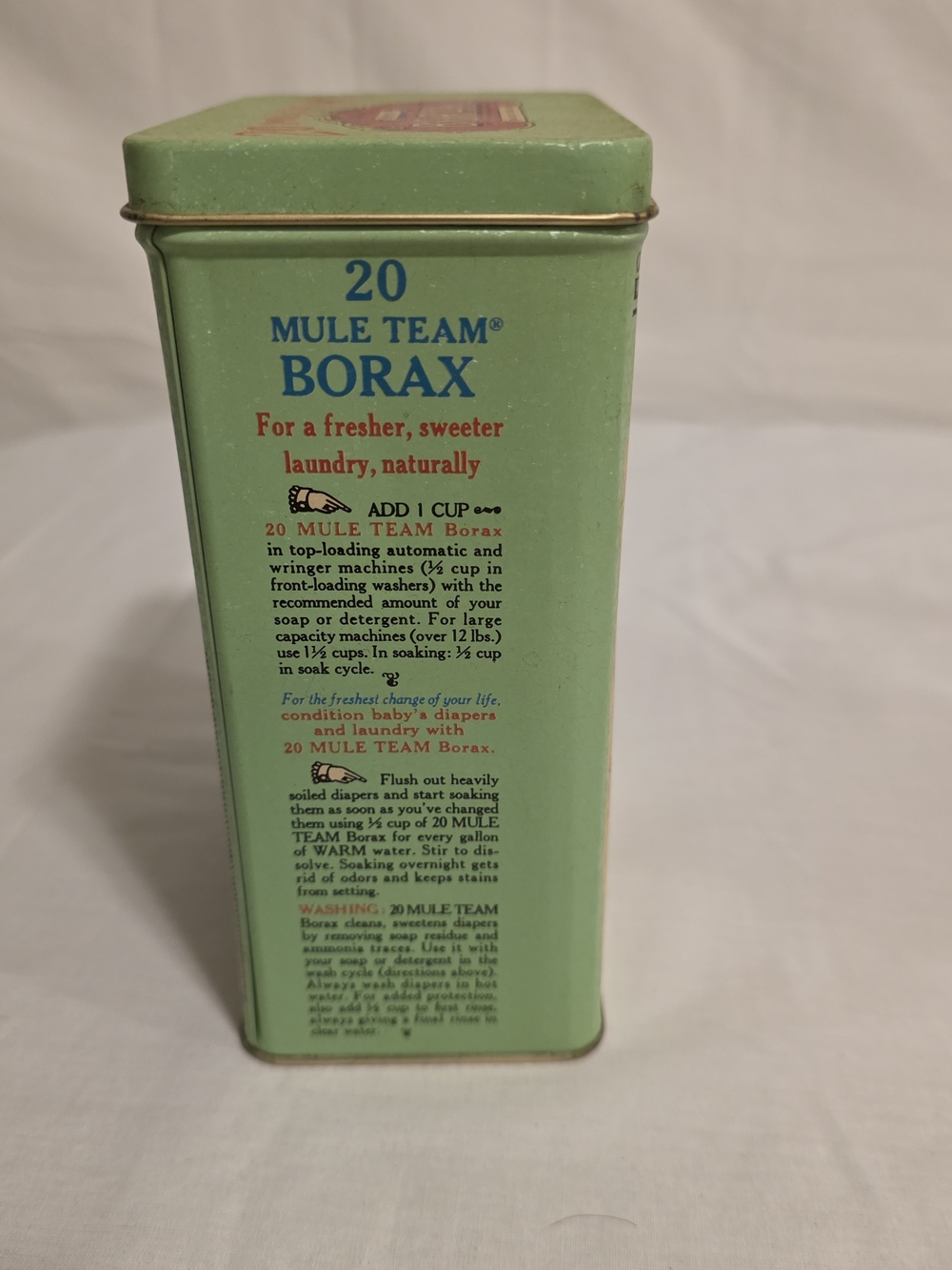 Retro 20 Mule Team BORAX Cleaner Collector Tin Laundry Room Decor Empty 6½" X 4" - Picture 4 of 9